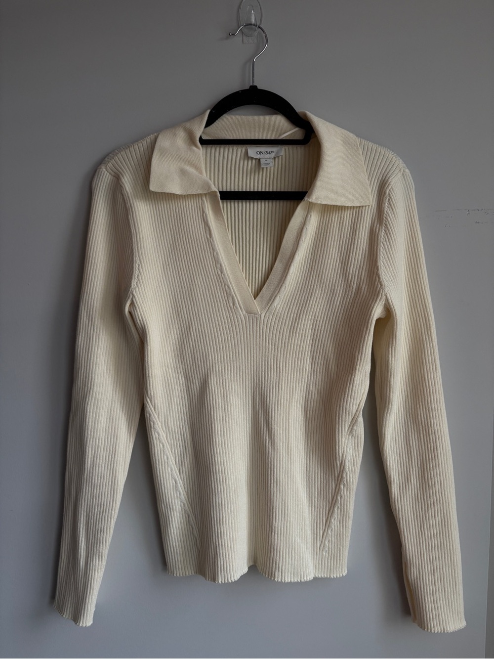 ON·34th Yellow Ribbed V-Neck Polo Sweater